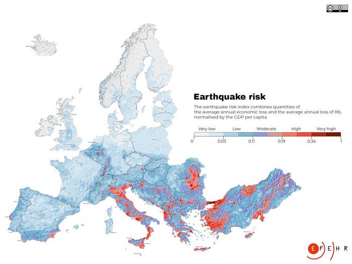 Mappa rischio sismico in Europa