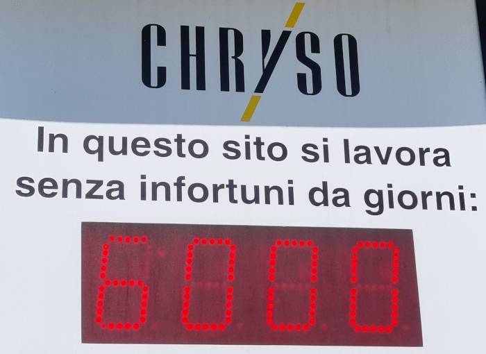 Sicurezza sul lavoro: Chryso Italia supera la soglia dei 6mila giorni senza infortuni