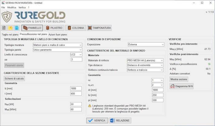 Ruregold - Software dimensionamento e verifica sistema FRCM Muratura